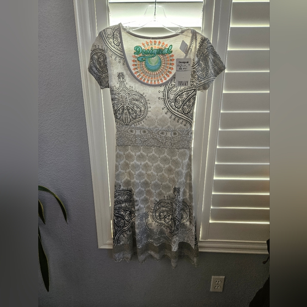 Desigual Vinrate Paisley Print Short Sleeve Dress Size Xs